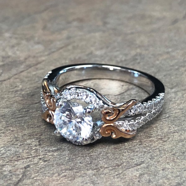 14K Two Tone Halo Engagement Ring